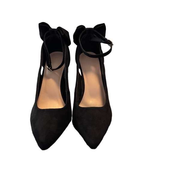 ZBY WM Black Pointed Toe Ankle Strap Bow Detail High Heel Stiletto Heels SZ 10 - Picture 4 of 7